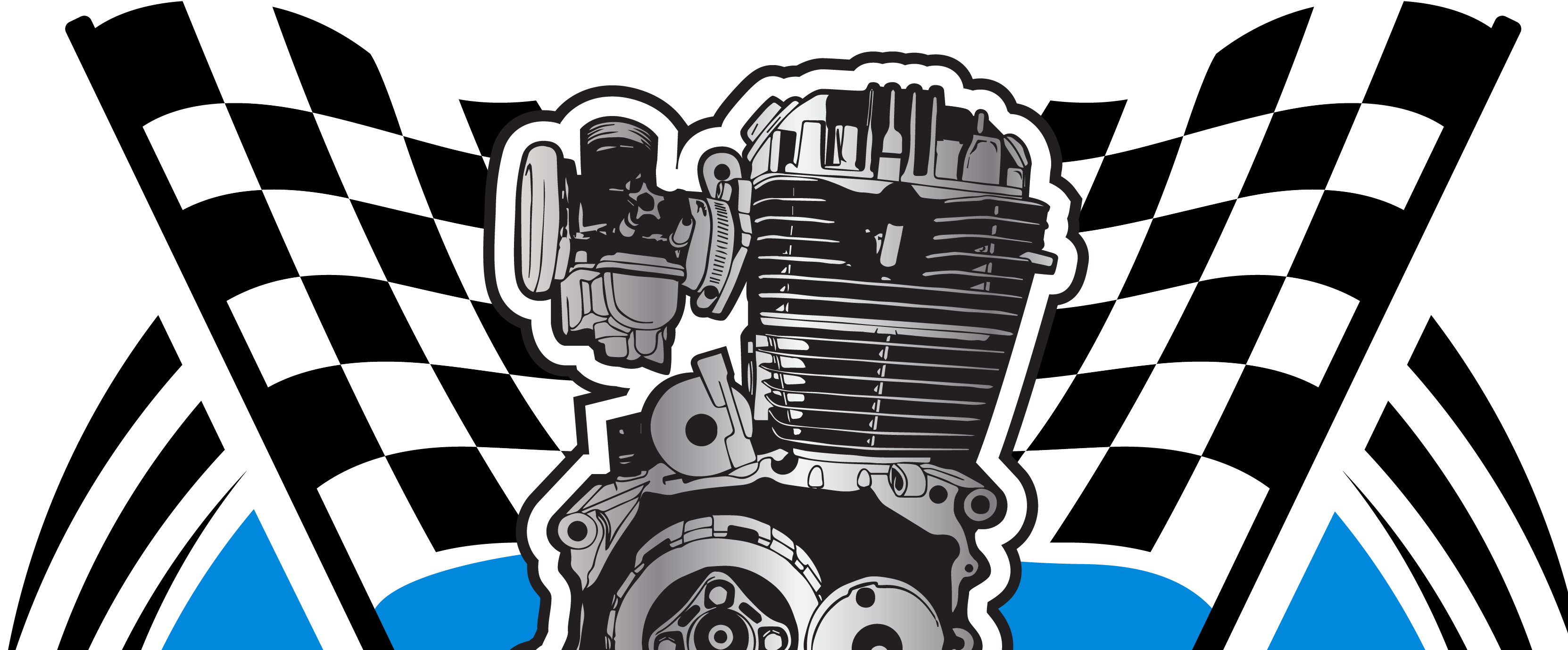 Motor de motocicleta con banderas a cuadros